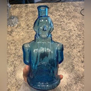 Vintage Blue glowing glass . Continental, American army soldier.